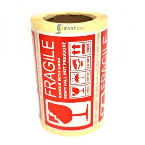 Fragile İngilizce Etiket 10x5cm 1 Rulo 250 Adet Dikkat Kırılır İngilizce Handle With Care Etiket