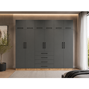 Biray 12 Kapaklı Gardırop Dolap Çam Füme 208cm Montaj Dahil