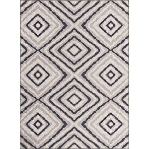 İskandinav Tarzı Geometrik Karo Desenli Gri Tonlarda Halı Kaymaz Taban Makinada Yıkanabilir 80x150 cm