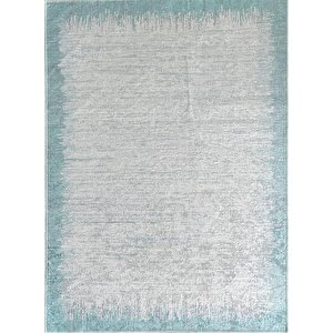 Modern Abstrak Yağmur Bordür Desenli Turkuaz Beyaz Halı Kaymaz Yıkanabilir 160x230 cm