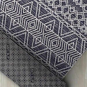 Marokan Tarzı Salon Halısı Otantik Kilim Desenli Koyu Gri Halı Kaymaz Taban Makinada Yıkanabilir 60x100 cm