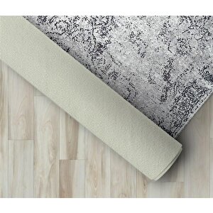 Modern Klasik Eskitme Desenli Gri Halı Kaymaz Taban Makinada Yıkanabilir 100x150 cm