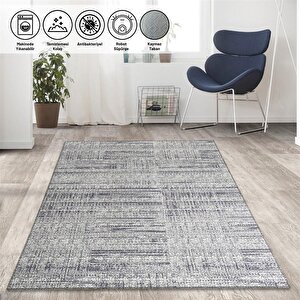 Modern Abstrak Çizgi Taramalı Gri Halı Kaymaz Taban Makinada Yıkanabilir 80x50 cm