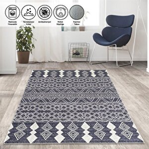 Marokan Tarzı Salon Halısı Otantik Kilim Desenli Koyu Gri Halı Kaymaz Taban Makinada Yıkanabilir 120x160 cm