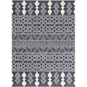 Marokan Tarzı Salon Halısı Otantik Kilim Desenli Koyu Gri Halı Kaymaz Taban Makinada Yıkanabilir 120x160 cm