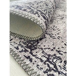 Modern Klasik Eskitme Desenli Gri Halı Kaymaz Taban Makinada Yıkanabilir 80x250 cm