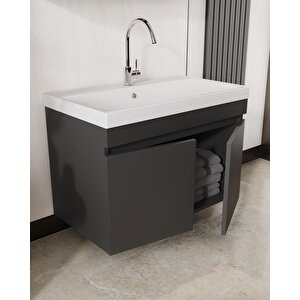 Tuana Banyo Dolabı Seti 80 Cm, Mat Antrasit, Lavabo Dahil, Lavabolu