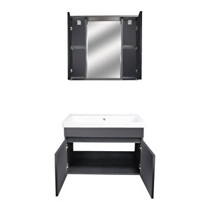 Karen Banyo Tuana Banyo Dolabı Seti 80 Cm, Mat Antrasit, Lavabo Dahil, Lavabolu