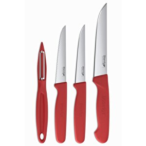 Cut 4 Fresh Sebze Soyacak Ve Bıçak Seti 4 Parça Kırmızı St-402