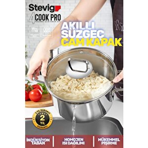 Stevig 4 Cook Pro Süzgeç Kapaklı 18/10 Paslanmaz Çelik Tencere Seti 6 Parça St-301