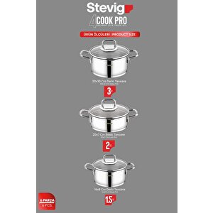 Stevig 4 Cook Pro Süzgeç Kapaklı 18/10 Paslanmaz Çelik Tencere Seti 6 Parça St-301