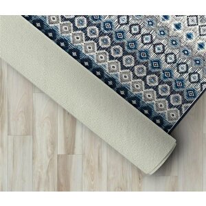 Modern İskandinav Kilim Desenli Mavi Gri Halı Kaymaz Taban Makinada Yıkanabilir 80x150 cm