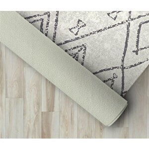 İskandinav Geometrik Desenli Krem Halı Kaymaz Yıkanabilir 80x50 cm