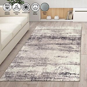 Modern Abstrak Çizgi Desenli Gri Halı Kaymaz Taban Makinada Yıkanabilir 120x120 cm