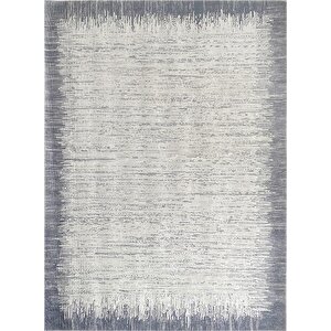 Modern Abstrak Yağmur Bordür Desenli Gri Beyaz Halı Kaymaz Taban Makinada Yıkanabilir 100x150 cm