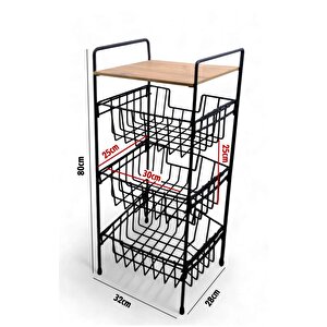 Digithome Ahşap Metal Çok Amaçlı 3 Katlı Standlı Patates Soğan Sepeti - Mrs-011 - Hyt