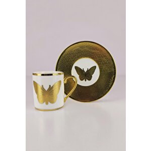 Digithome Kosova Porselen Butterfly 6’lı Kahve Fincan Takımı Beyaz Gold - İst-113