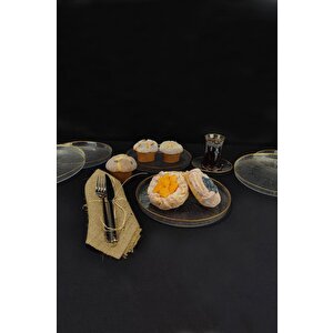 Rexy 6'lı Cam Pasta Tabağı 21 Cm Gold Rim - 16578