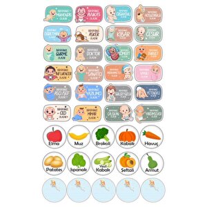 39 Adet Değerler Meslekler Ve Meyveler Kavanoz Etiketi Sticker Seti C1-1-149