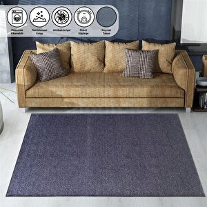 Modern Şönil Dokuma Halı Salon Halısı Kaymaz Tabanlı Koyu Gri Halı 160x230 cm