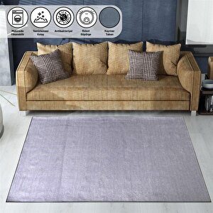 Modern Şönil Dokuma Halı Salon Halısı Kaymaz Tabanlı Açık Gri 160x230 cm