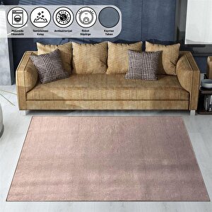 Modern Şönil Dokuma Kaymaz Tabanlı Düz Pudra Rose Halı 80x250 cm
