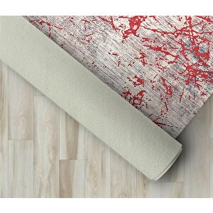 Modern Abstrak Çizgi Karma Desenli Kırmızı Halı Kaymaz Taban Makinada Yıkanabilir 80x120 cm