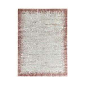 Modern Abstrak Yağmur Bordür Desenli Rose Beyaz Halı Kaymaz Yıkanabilir 60x100 cm