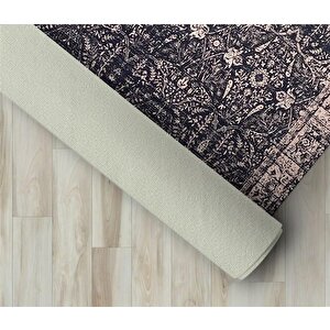 Modern Klasik Eskitme İran Tarzı Desenli Siyah Rose Halı Kaymaz Taban Makinada Yıkanabilir 100x150 cm