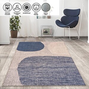 Modern Abstrak Geometrik Gri Krem Kaymaz Yıkanabilir Halı 80x50 cm