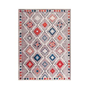 El Dokuma Yün Kilim Görünümlü Bej Krem Halı Kaymaz Yıkanabilir 60x100 cm