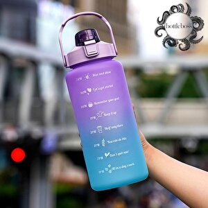 Bottleboss Pastel Renk Geçişli Sızdırmaz Kapak Motivasyon Matarası 2 Litre Sticker Hedi̇yeli̇ Mor