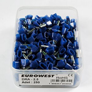 Eurowest 2,5mm Alman Normu Çift Girişli Mavi Kablo Yüksüğü ( 250 Adet )