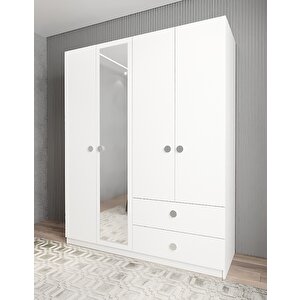 Point 4 Kapaklı Gardırop Dolap Beyaz Montaj Dahil
