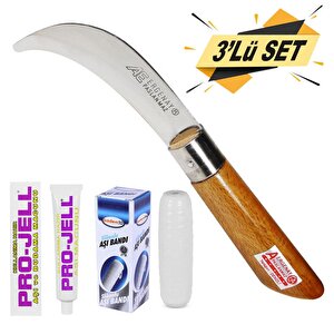 Ergenay Aşı Bıçağı Eğri Uçlu Bağ Bıçağı + Aşı Bandı + Aşı Macunu (3'lü Set)
