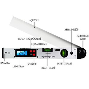 Bts 12471 Dijital Açı Ölçerli Su Terazisi 2 Sulu Marangoz Gönye 16"/40 Cm