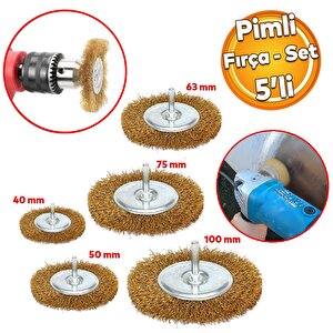 Boya Kurum Pas Zımparalama Kazıma Temizleme Fırçası Pimli Yassı Tel Fırça Matkap Uyumlu 5'li Set