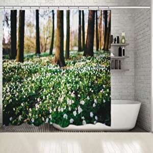 Baskılı Duş Perde İlkbahar Çiçekler romantik Doğa Manzaralı 175x200 cm