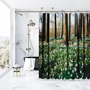 Baskılı Duş Perde İlkbahar Çiçekler romantik Doğa Manzaralı 175x200 cm