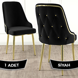 Krax Serisi 1 Adet Siyah 1.sınıf Babyface Kumaş Gold Metal Ayaklı Yemek Odası Sandalyesi