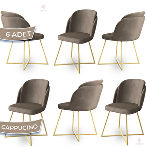 Pape Serisi 6 Adet Cappucino 1. Sınıf Babyface Kumaş Çift Papel Gold Metal Ayaklı Yemek Odası Sandalyesi Cappucino