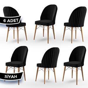 Jena Serisi 6 Adet Siyah 1.sınıf Babyface Kumaş Doğal Ahşap Ayaklı Yemek Odası Sandalyesi Siyah