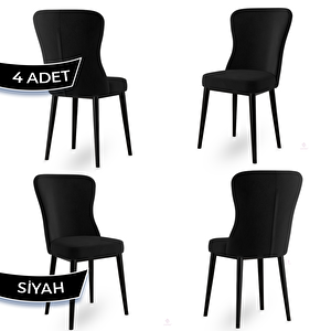 Tita Serisi 4 Adet Siyah 1. Sınıf Babyface Kumaş Metal Siyah Ayaklı Yemek Odası Sandalyesi Siyah