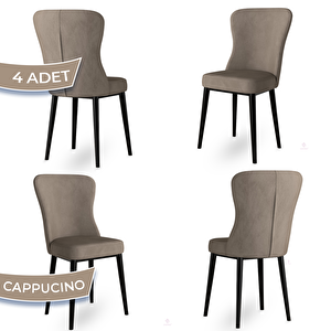 Tita Serisi 4 Adet Cappucino 1. Sınıf Babyface Kumaş Metal Siyah Ayaklı Yemek Odası Sandalyesi Cappucino