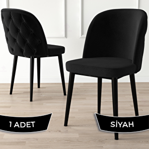 Kage Serisi 1 Adet Siyah 1. Sınıf Babyface Kumaş Kapitoneli Siyah Metal Ayaklı Yemek Odası Sandalyesi Siyah