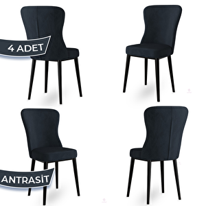 Tita Serisi 4 Adet Antrasit 1. Sınıf Babyface Kumaş Metal Siyah Ayaklı Yemek Odası Sandalyesi Antrasit