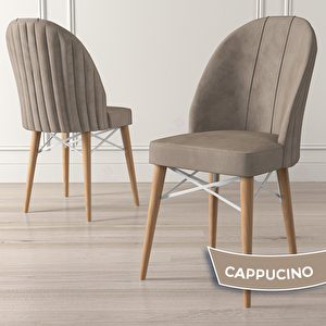 Jena Serisi 6 Adet Cappucino 1.sınıf Babyface Kumaş Doğal Ahşap Ayaklı Yemek Odası Sandalyesi Cappucino