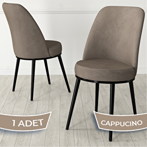 Jaxe Serisi 1 Adet Cappucino 1. Sınıf Babyface Kumaş Metal Siyah İskeletli Yemek Odası Sandalyesi Cappucino