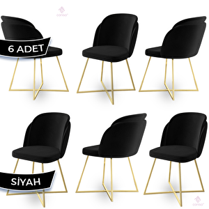 Pape Serisi 6 Adet Siyah 1. Sınıf Babyface Kumaş Çift Papel Gold Metal Ayaklı Yemek Odası Sandalyesi Siyah