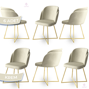 Pape Serisi 6 Adet Krem 1. Sınıf Babyface Kumaş Çift Papel Gold Metal Ayaklı Yemek Odası Sandalyesi Krem